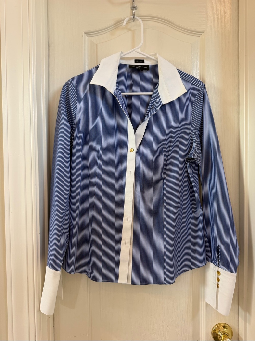 Jones New York Blue Pinstripe Dress Shirt with White Contrast